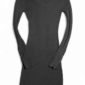Black‎ Ribbed Long Sleeve Knit Dress